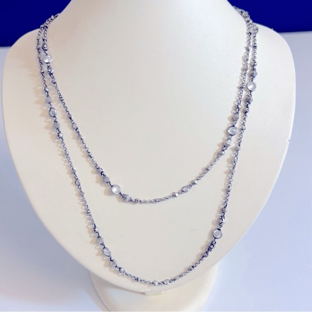 Kendra Scott Antique Silver Crystal Single‎ Strand Satellite Necklace